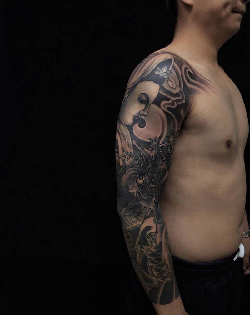 从乌鲁木齐到潍坊【花臂修改】纹身图片_手臂新传统纹身图案