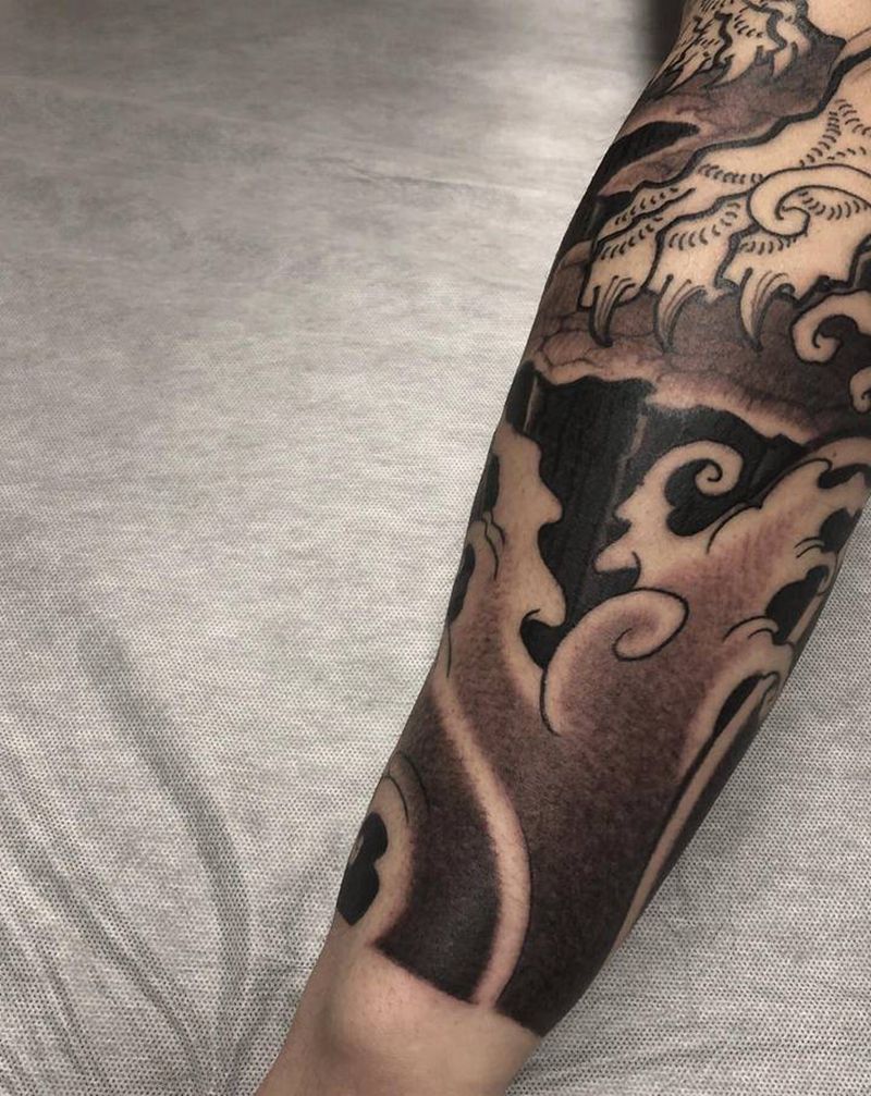 唐狮花臂（未完待续）纹身图片_手臂新传统纹身图案