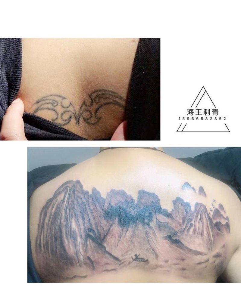 后背覆盖纹身图片_背部水墨纹身图案