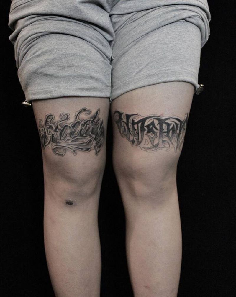 花体字纹身图片_腿部花体字纹身图案