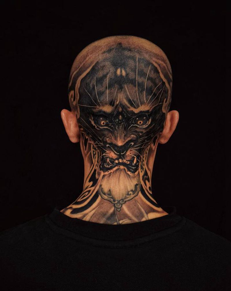 爆头纹身图片_新传统纹身图案
