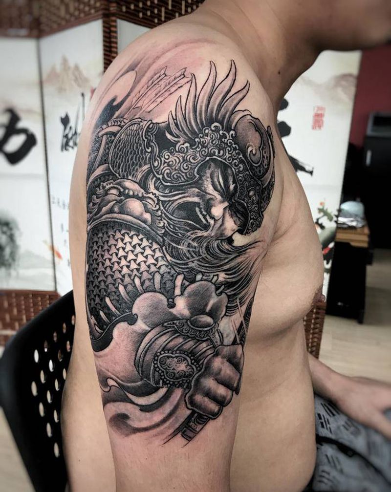 黄忠纹身图片_肩部新传统纹身图案