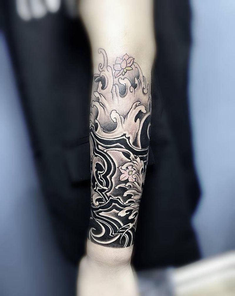 浪花纹身图片_手臂新传统纹身图案