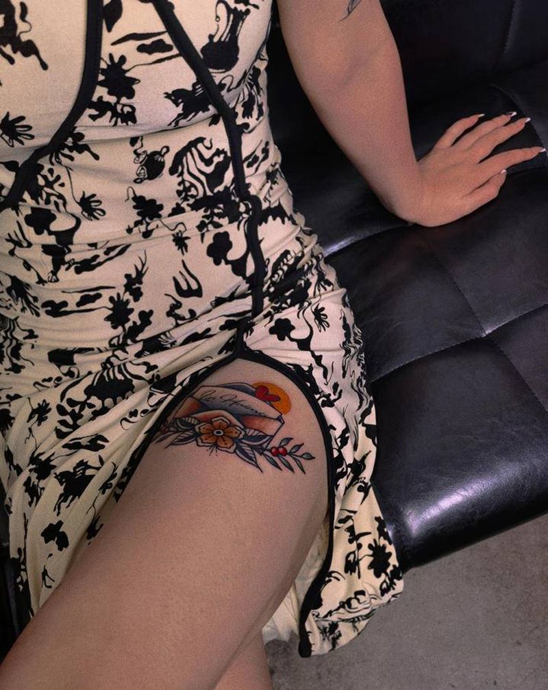 ✉️纹身图片_腿部Old School纹身图案