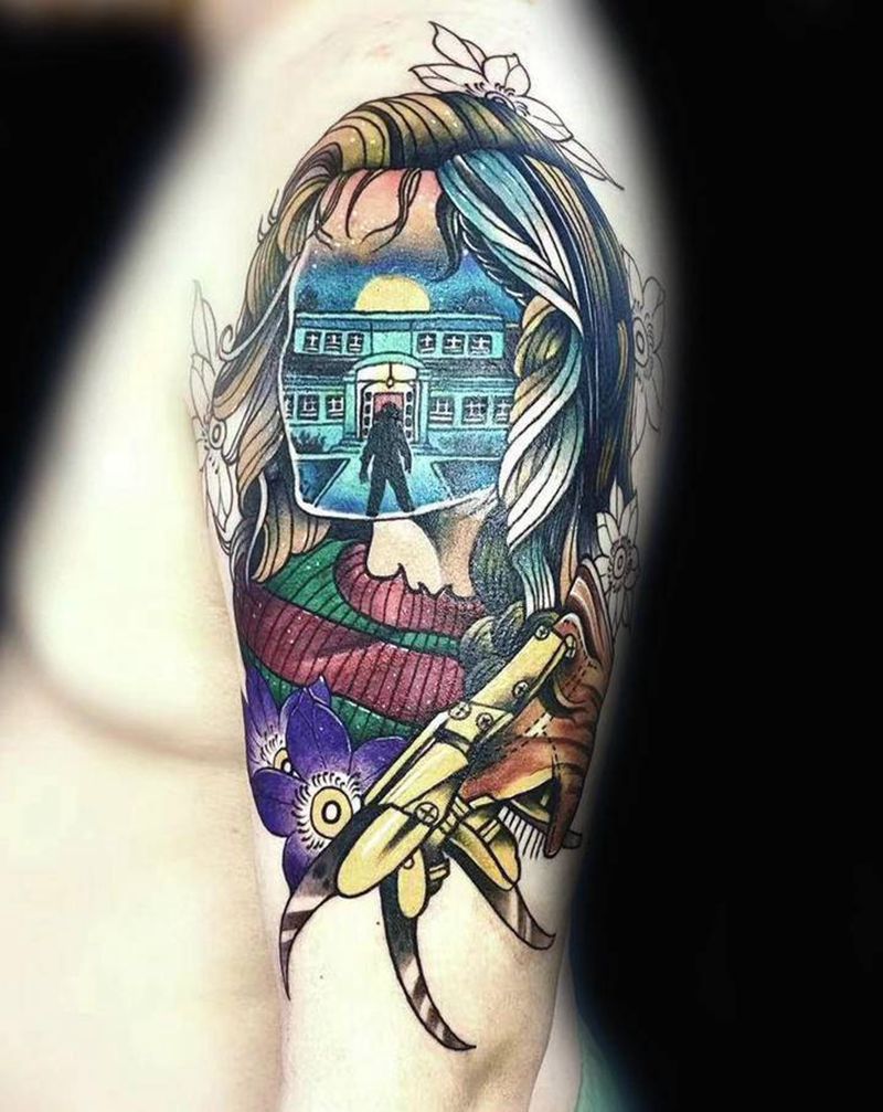 剪刀手纹身图片_手臂New School纹身图案