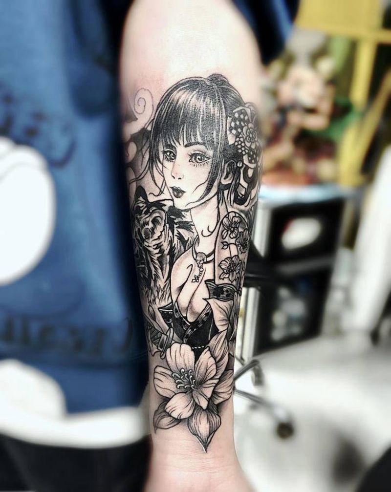 艺妓纹身图片_手臂新传统纹身图案