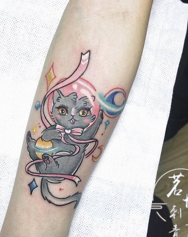 小猫纹身图片_New School纹身图案
