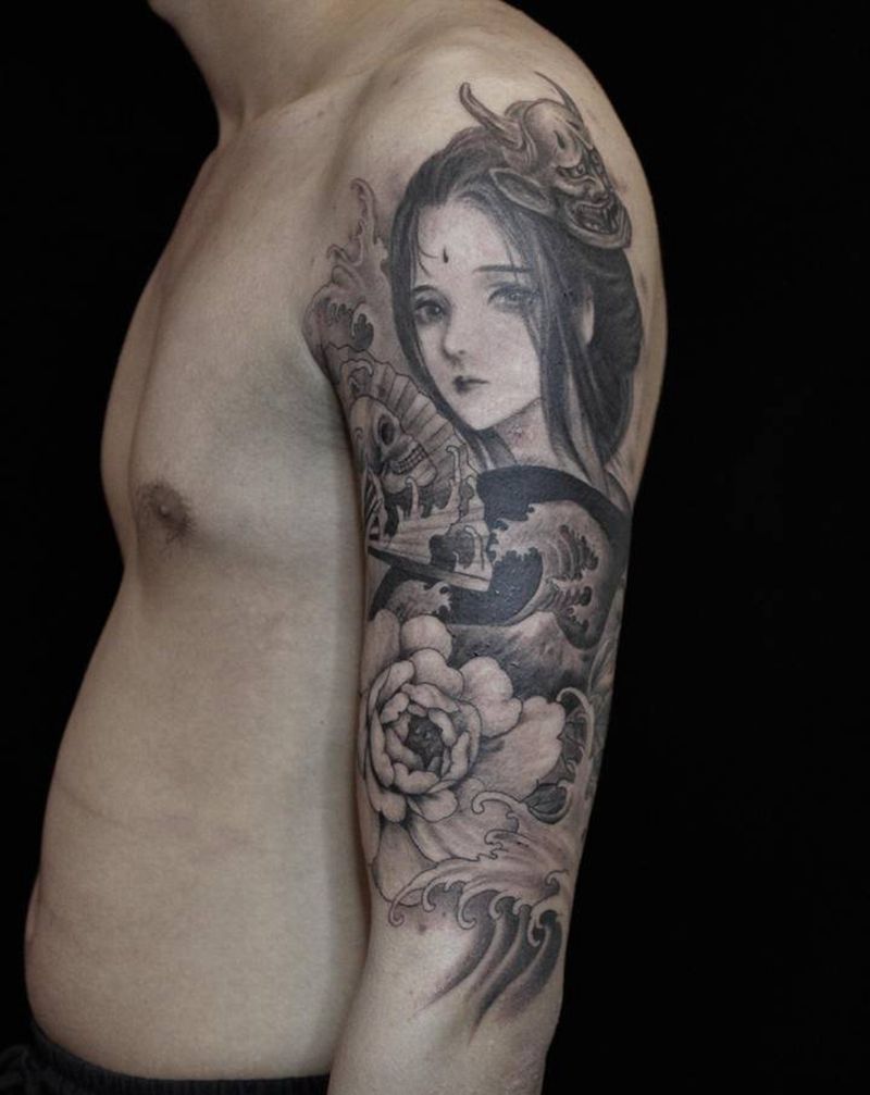 艺伎纹身图片_手臂新传统纹身图案