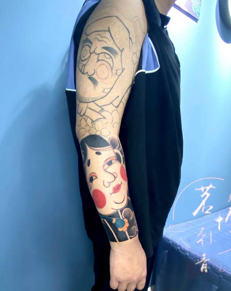 日式花臂线条不是本店做的纹身图片_手臂老传统纹身图案