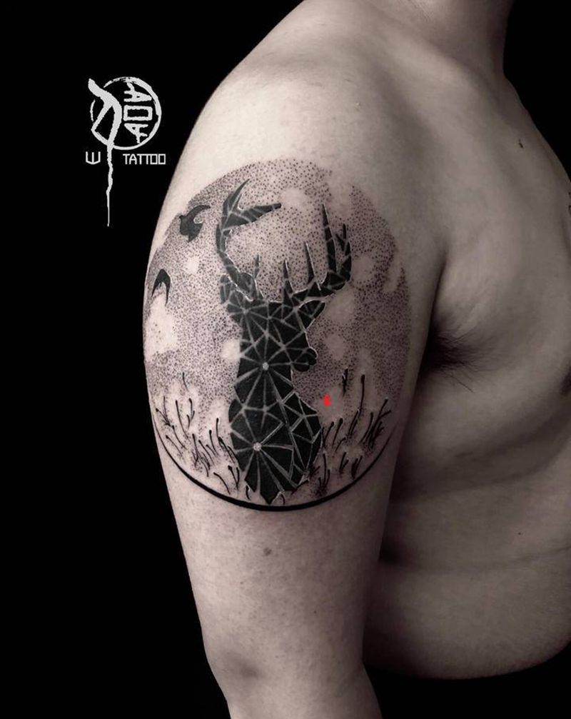 福禄纹身图片_手臂点刺纹身图案