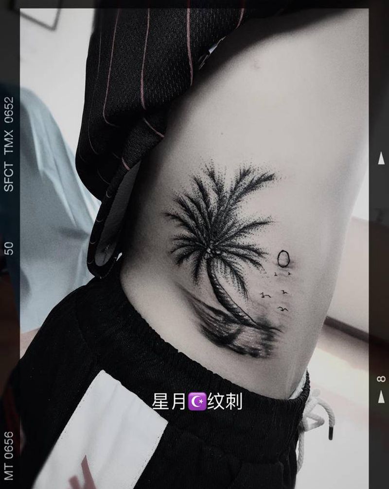 椰子纹身图片_腰部腹部纹身图案