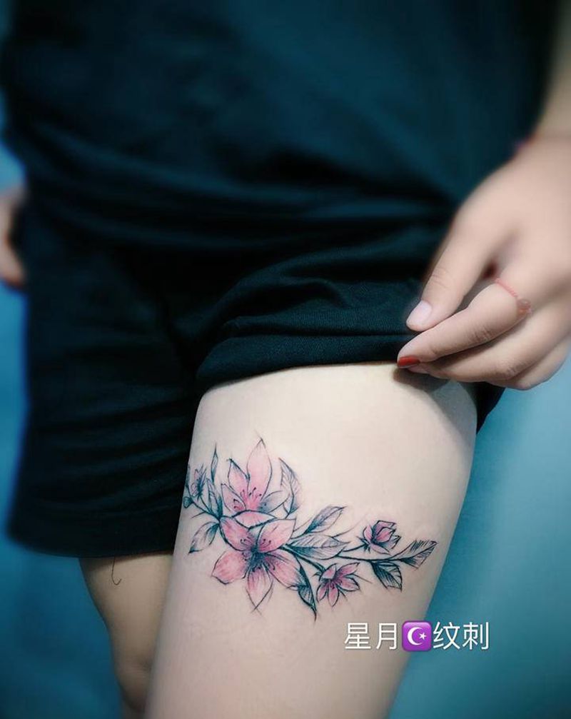 淡彩纹身图片_腿部水彩纹身图案