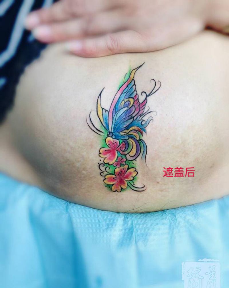 刨妇产疤遮盖纹身图片_腹部纹身图案