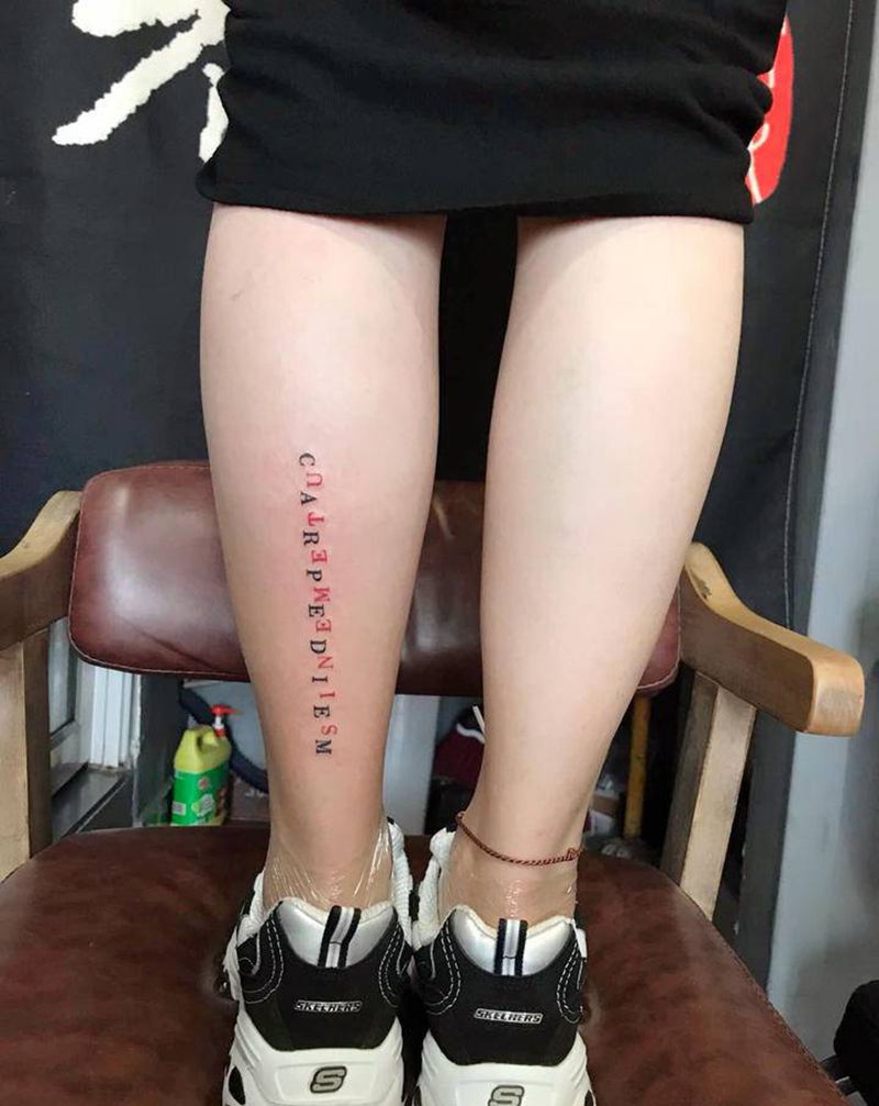 及时行乐 无所畏惧纹身图片_腿部纹身图案