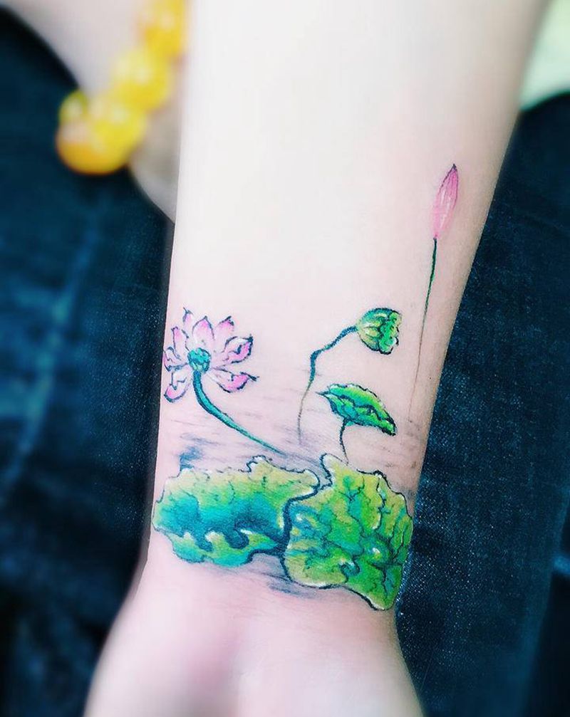 荷花，遮盖纹身图片_手臂纹身图案
