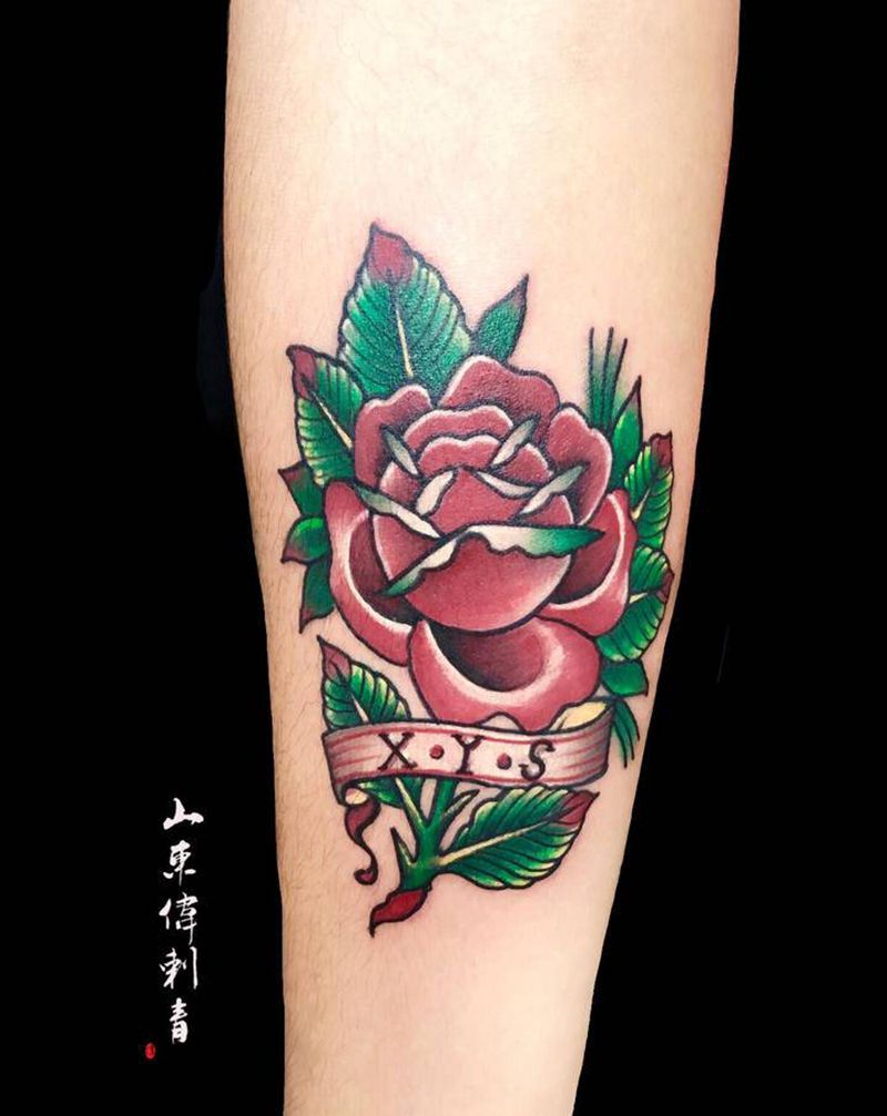 花纹身图片_手臂Old School纹身图案