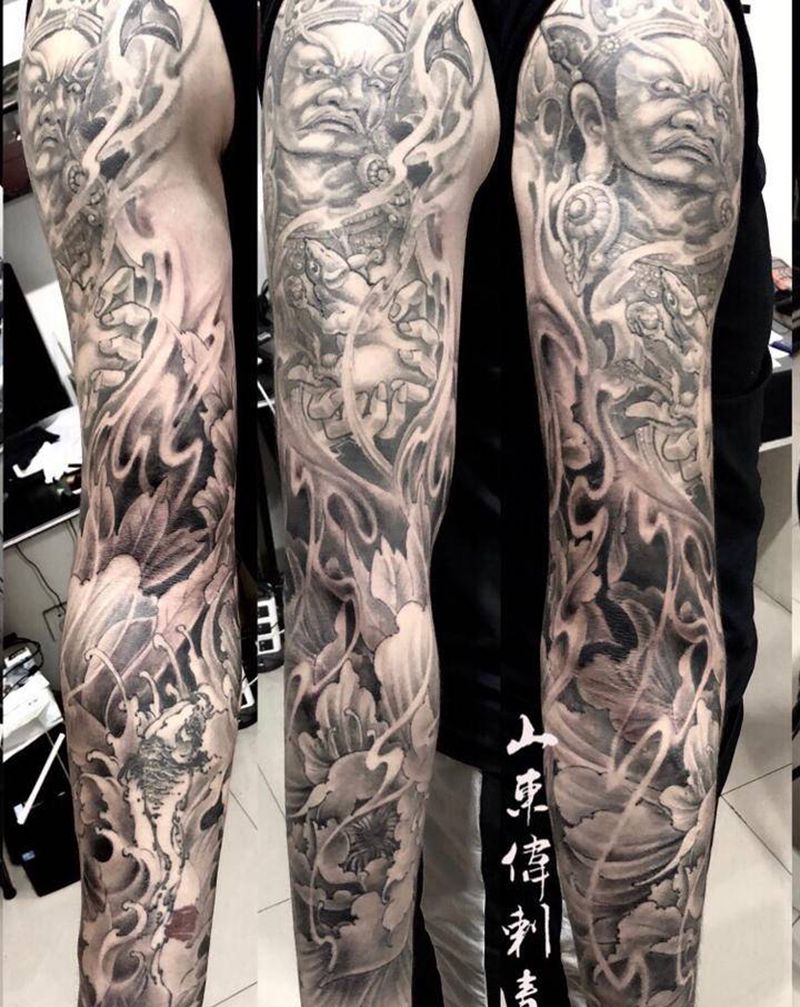 花臂纹身图片_手臂新传统纹身图案