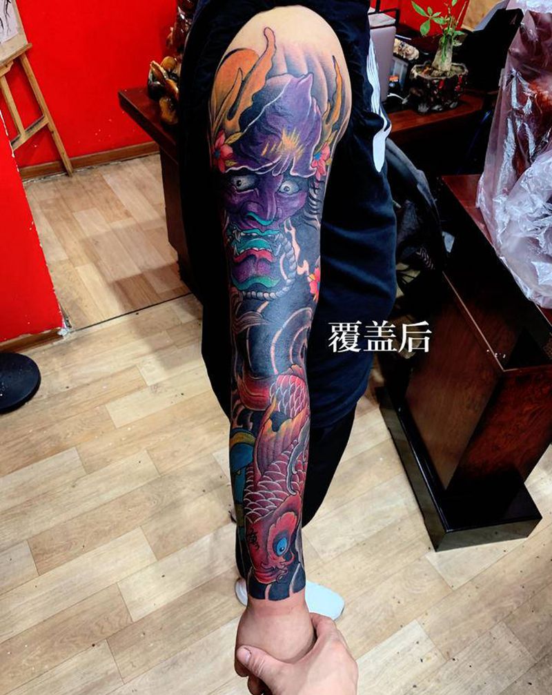 暴力遮盖纹身图片_手臂老传统纹身图案