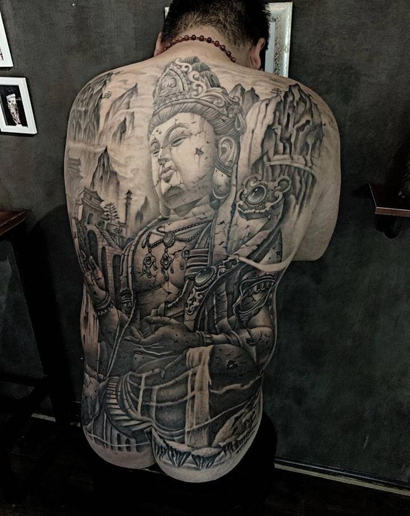 满背普贤菩萨纹身图片_背部老传统新传统纹身图案