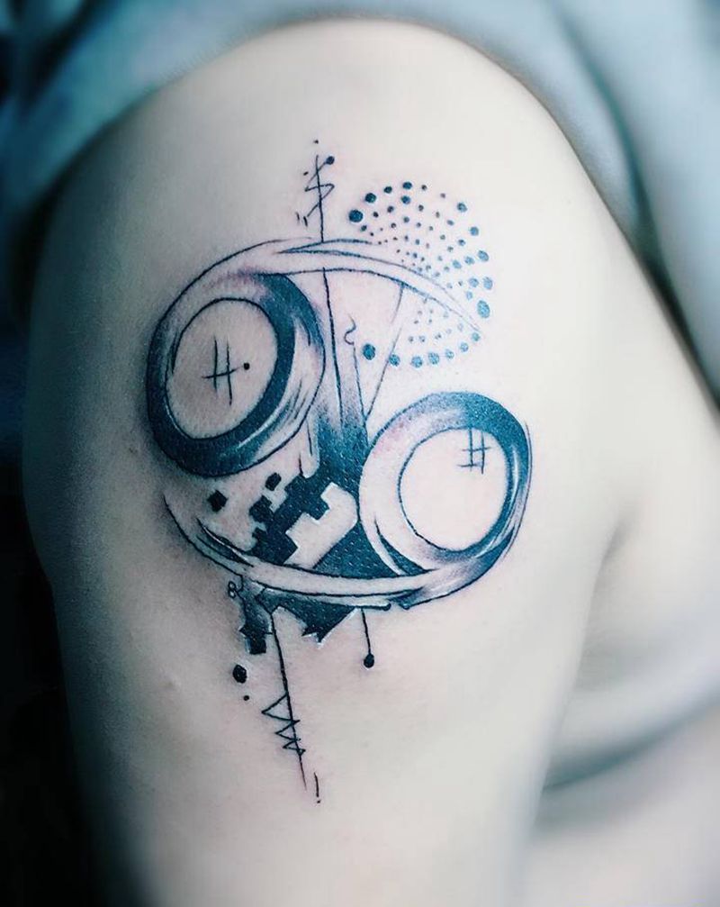 摩羯座纹身图片_手臂水墨纹身图案