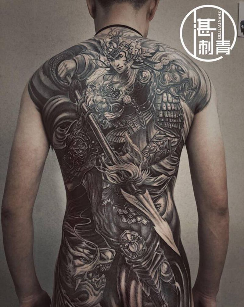常山赵子龙纹身图片_背部臀部欧美写实纹身图案