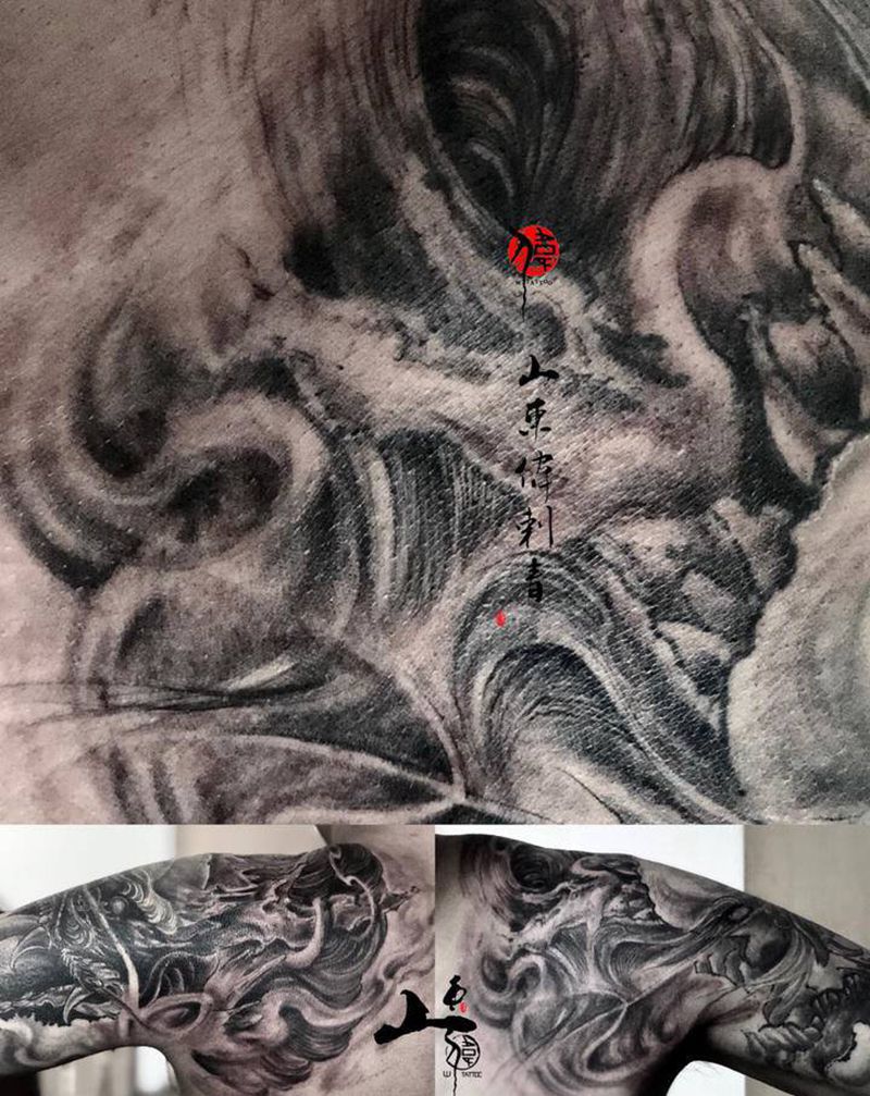 遮盖纹身图片_肩部手臂新传统纹身图案