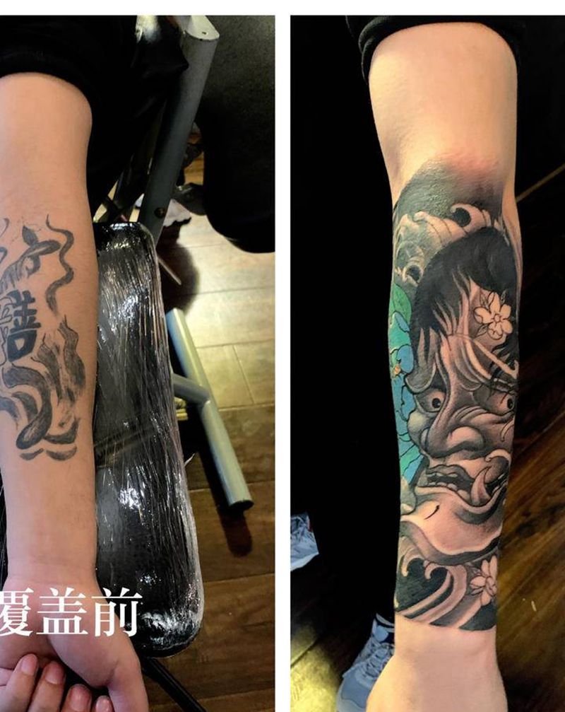 小臂覆盖纹身图片_手臂新传统老传统纹身图案