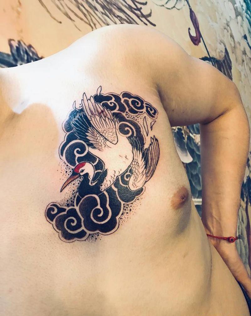 仙鹤纹身图片_老传统纹身图案