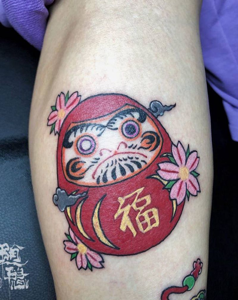 达摩蛋纹身图片_腿部新传统纹身图案