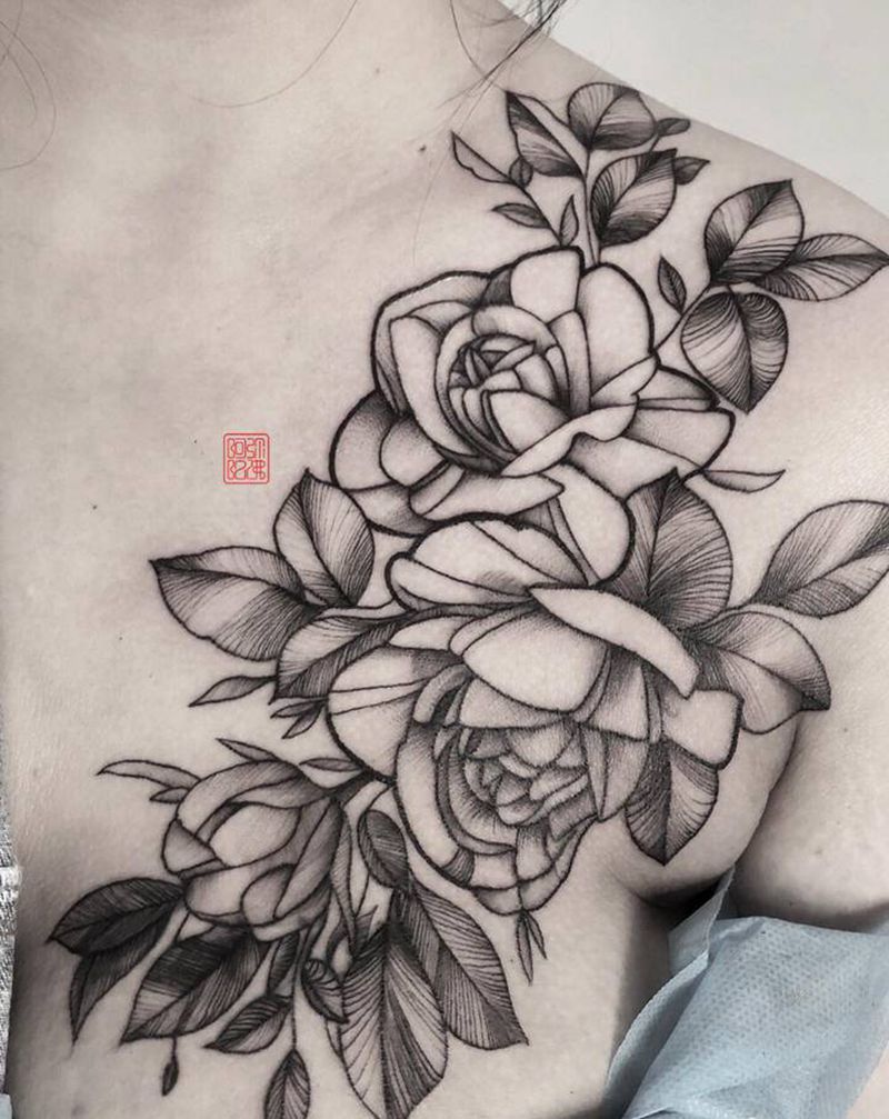 遮盖纹身图片_胸部纹身图案