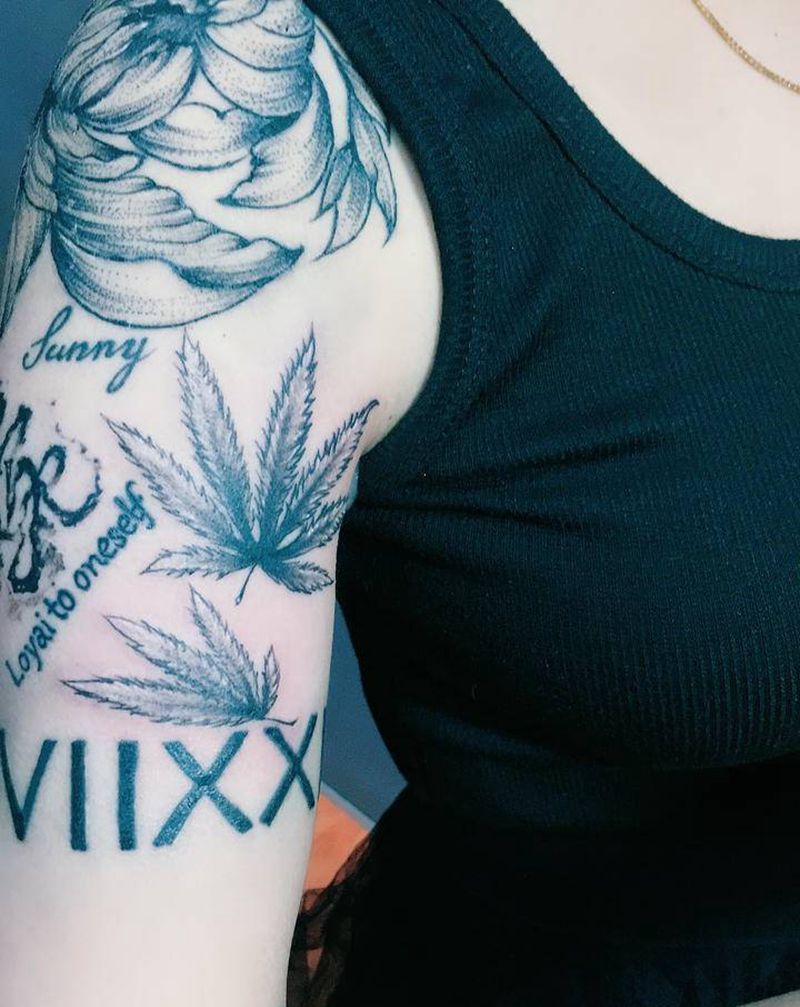 大麻叶子纹身图片_手臂图腾纹身图案