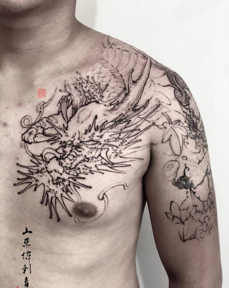 未完待續纹身图片_胸部手臂新传统纹身图案