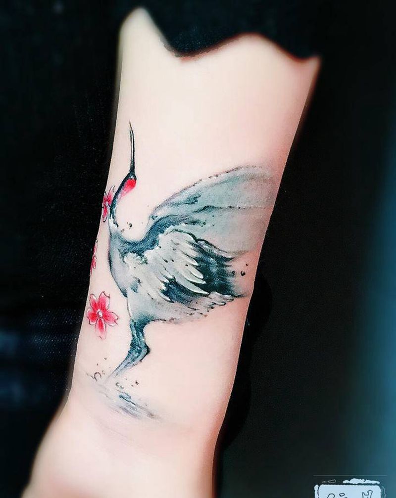 中国风，鹤纹身图片_手臂纹身图案