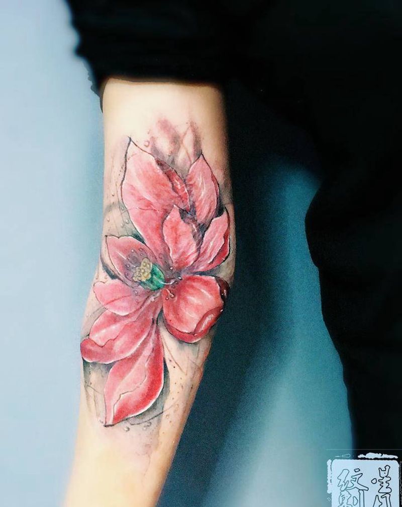 疤痕遮盖，荷花纹身图片_手臂水彩几何纹身图案