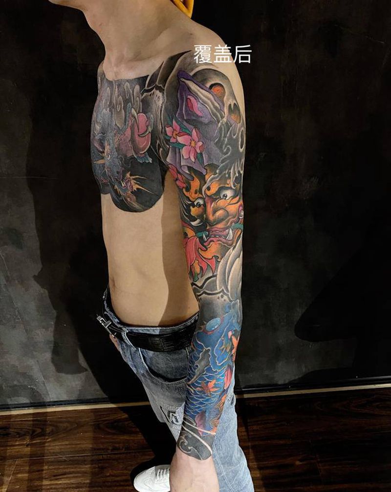 覆盖作品纹身图片_手臂胸部新传统老传统纹身图案