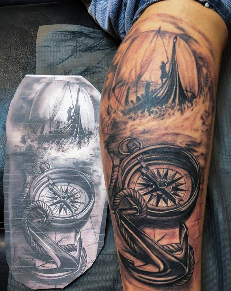 归途纹身图片_腿部欧美写实纹身图案