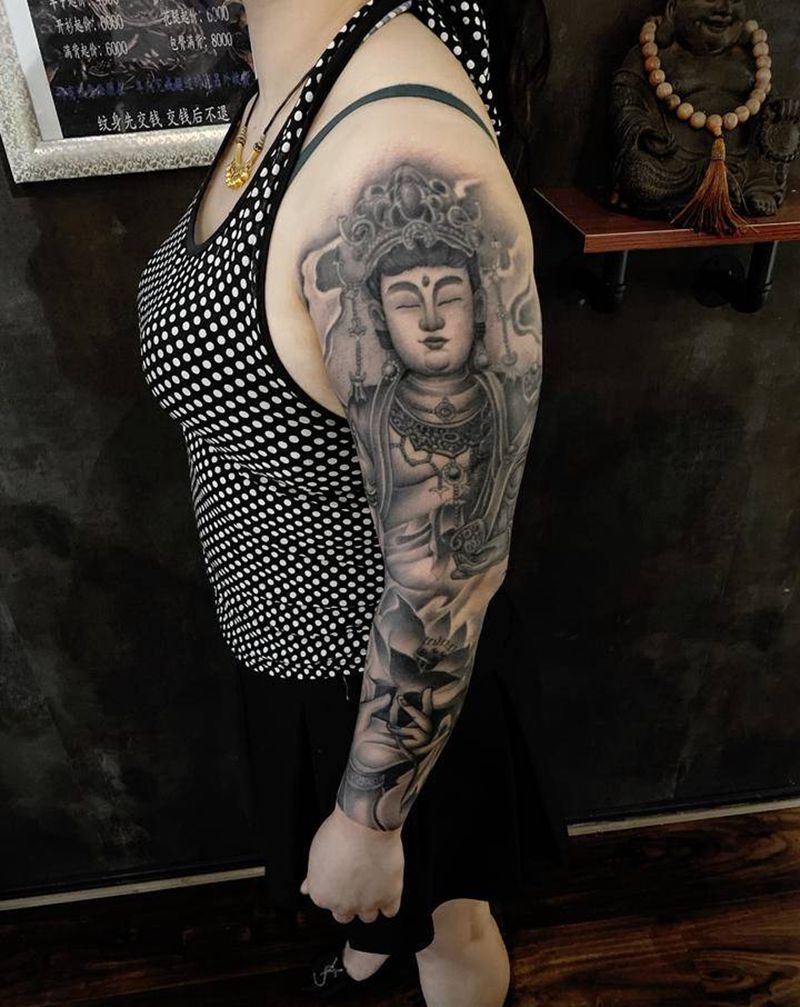 花臂纹身图片_手臂新传统佛纹身图案