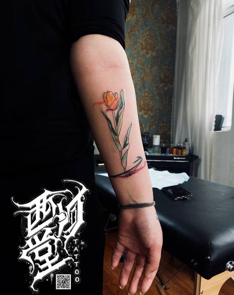 抽象画纹身图片_手臂水彩点刺纹身图案