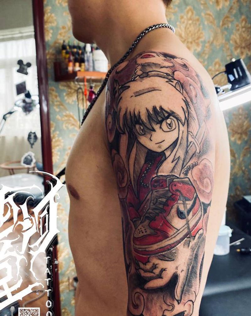 犬夜叉纹身图片_手臂点刺纹身图案