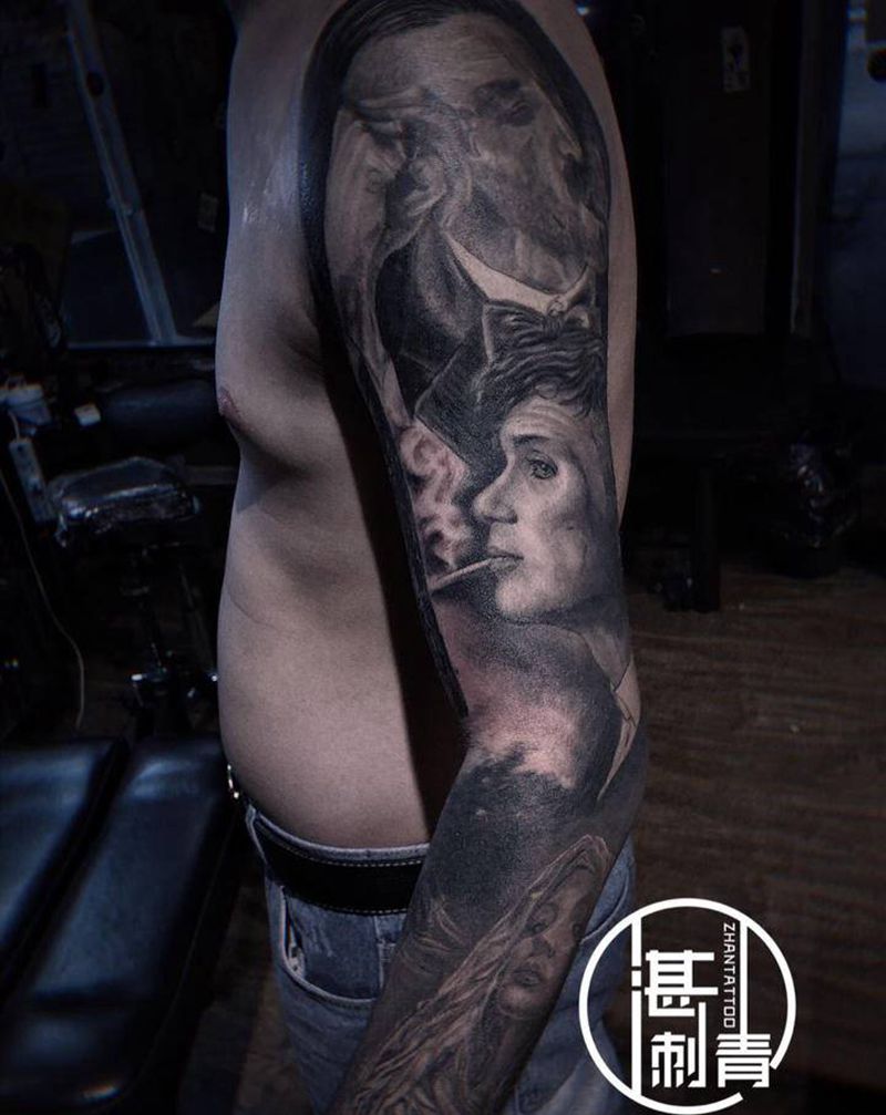 浴血黑帮纹身图片_手臂欧美写实纹身图案