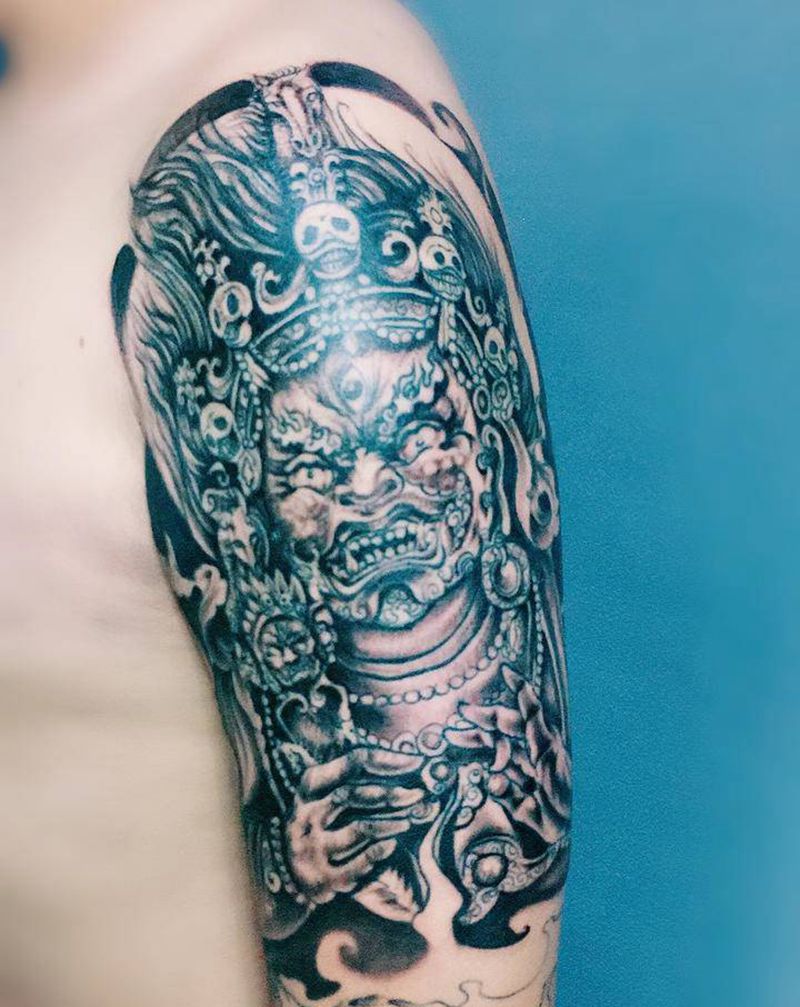 大黑天纹身图片_手臂老传统纹身图案