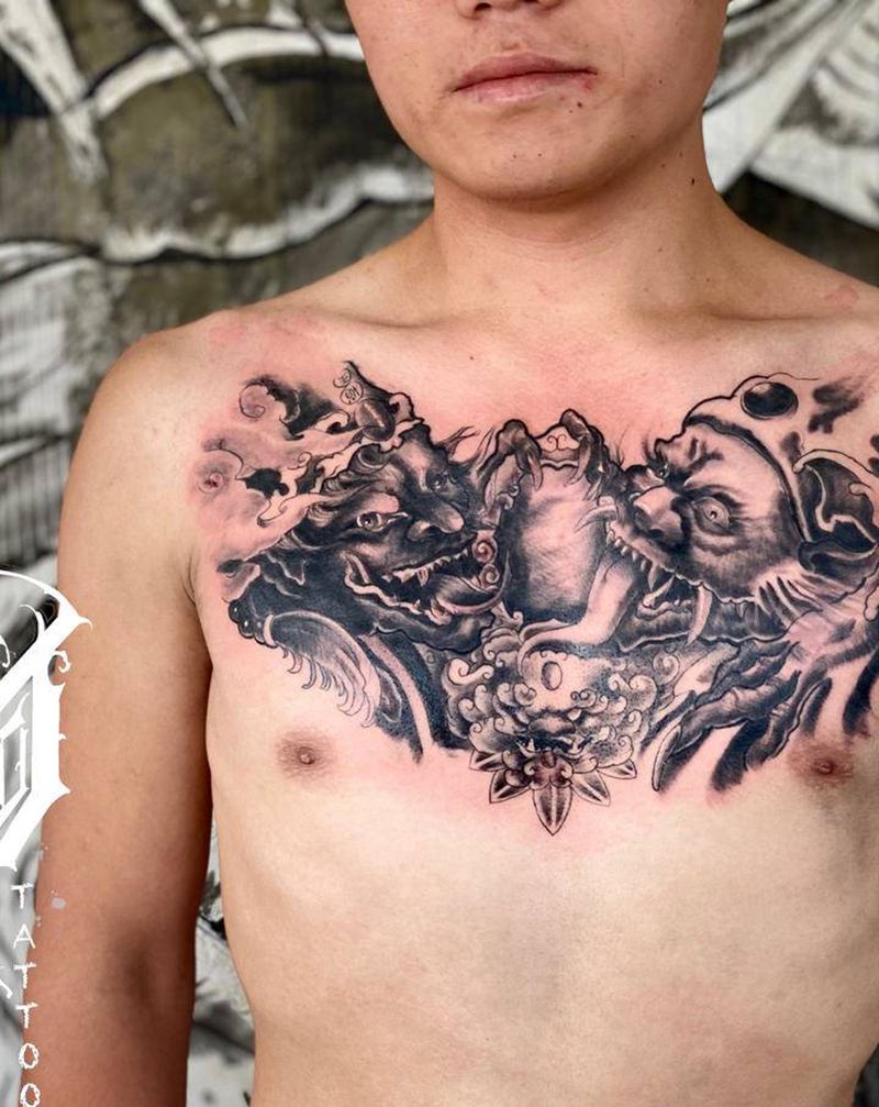 黑白无常纹身图片_胸部新传统纹身图案