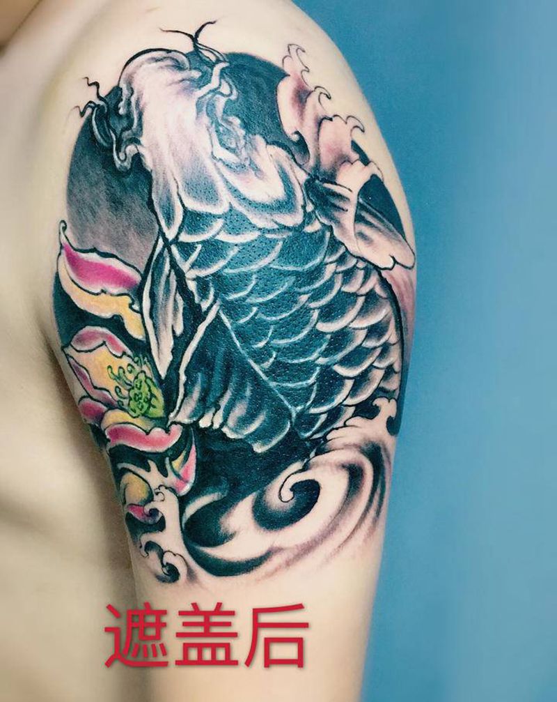 鲤鱼，遮盖纹身图片_手臂新传统纹身图案