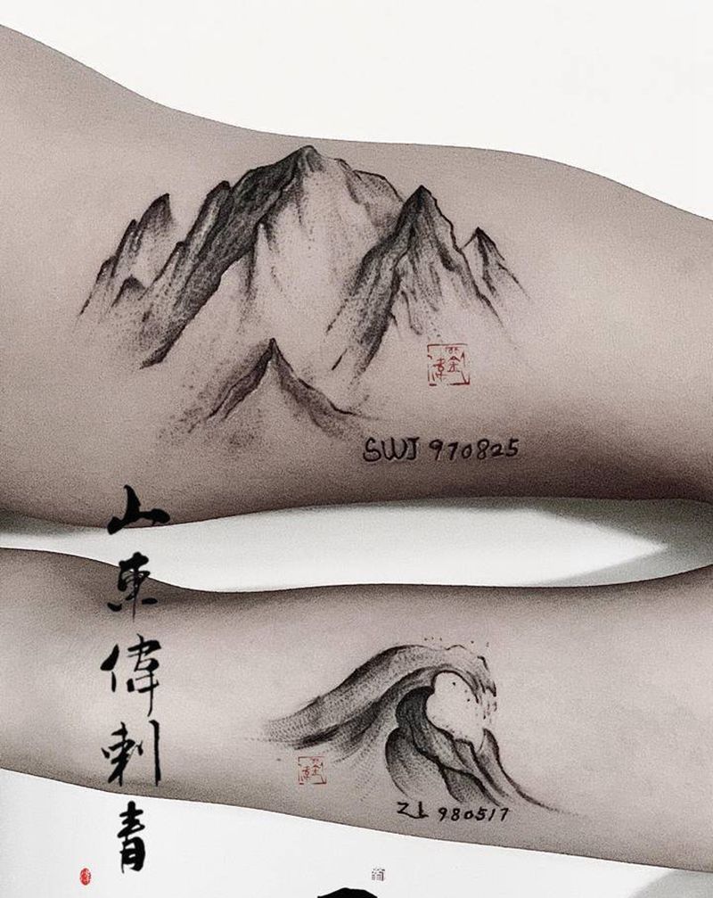 山盟海誓纹身图片_手臂点刺纹身图案