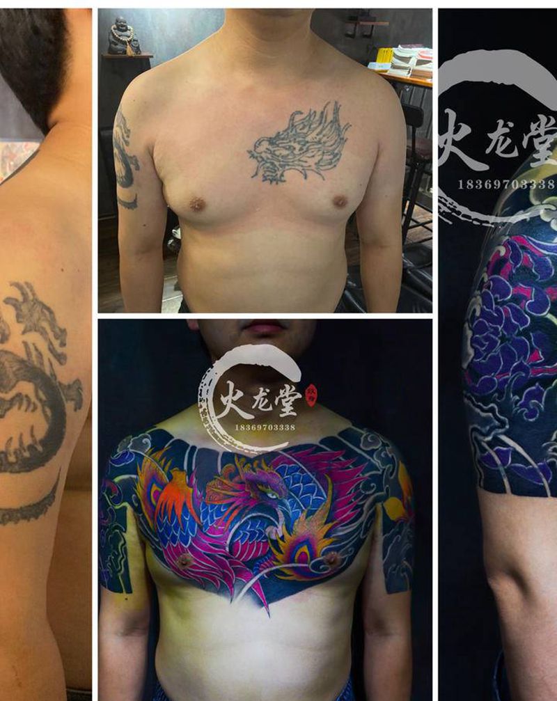 覆盖纹身图片_肩部胸部老传统纹身图案