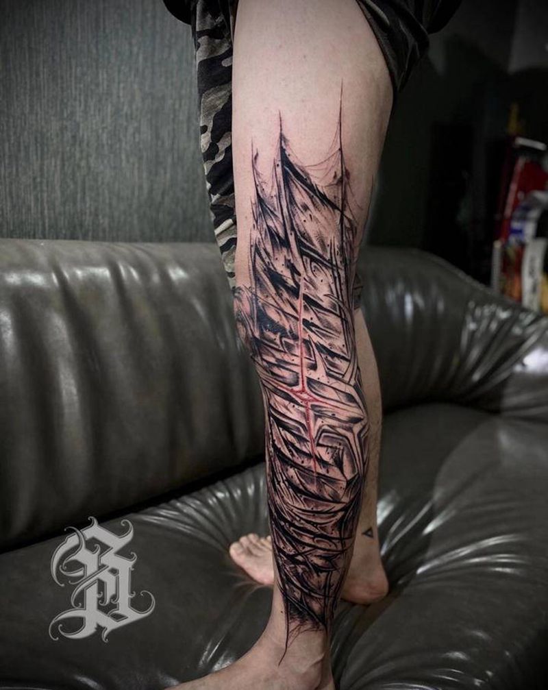 安静的纹身图片_腿部花体字纹身图案