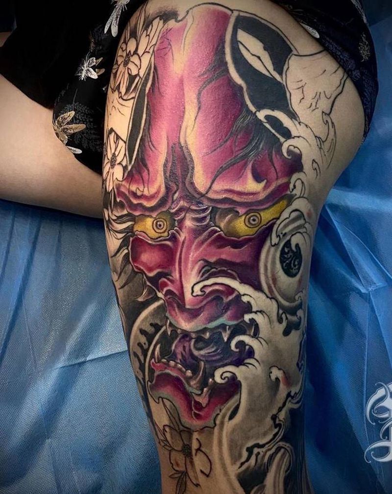 般若进度％80纹身图片_腿部纹身图案