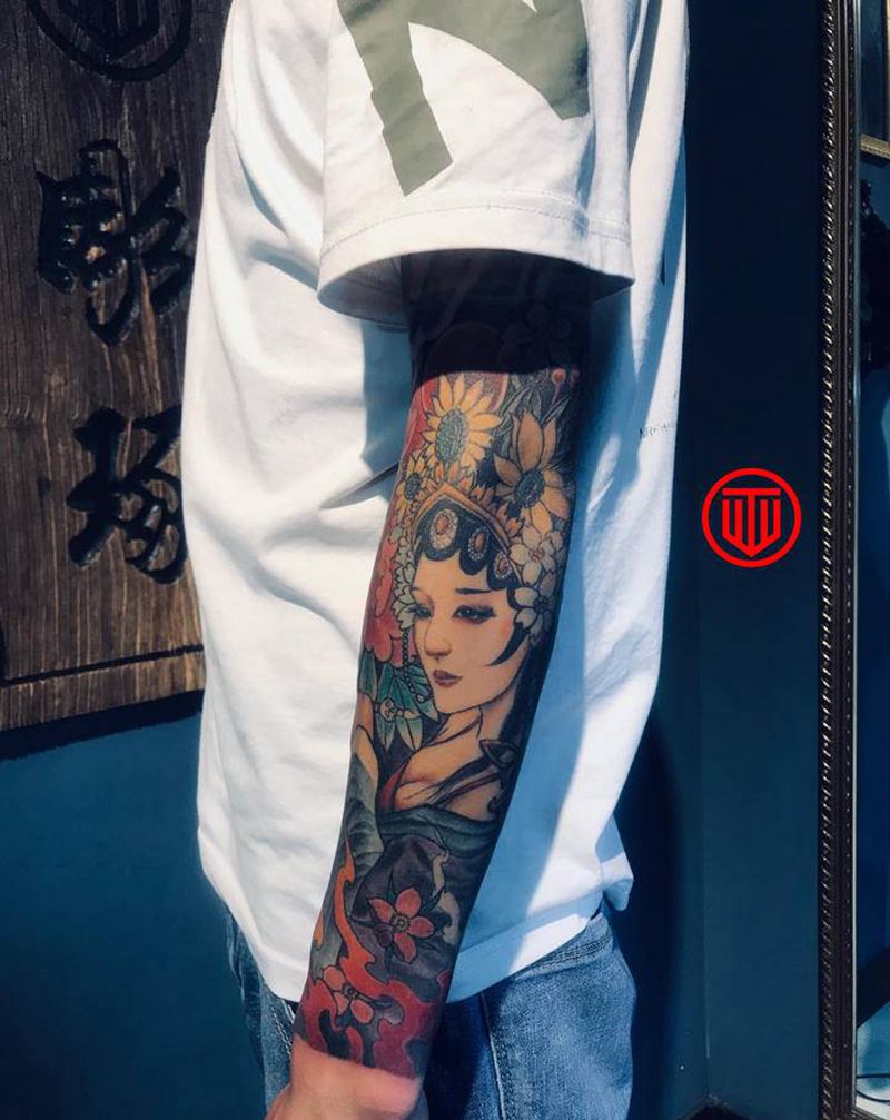 花旦恢复后纹身图片_手臂新传统纹身图案