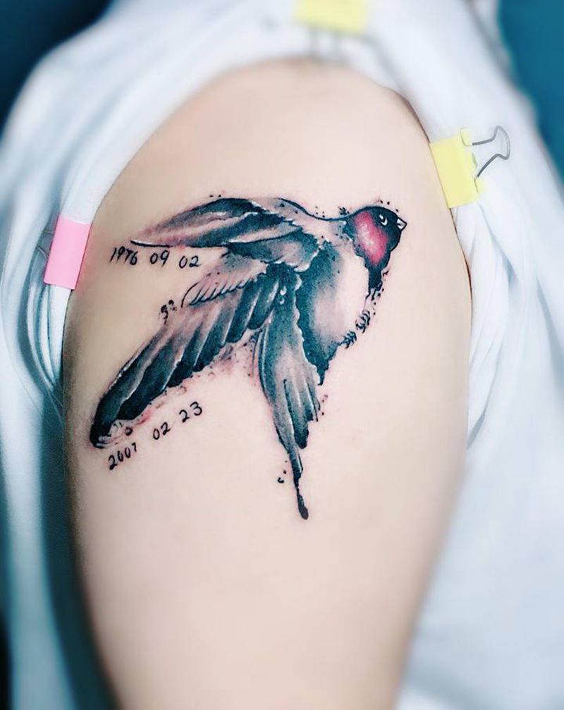 燕子纹身图片_手臂水墨水彩纹身图案