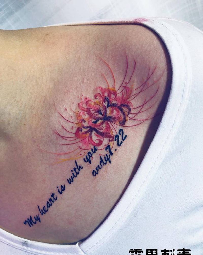 彼岸花纹身图片_胸部纹身图案